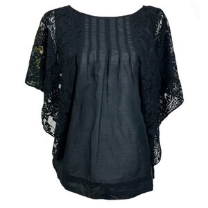 JOIE silk blend JOYCE blouse S caviar floral lace kimono sleeve top slouchy top
